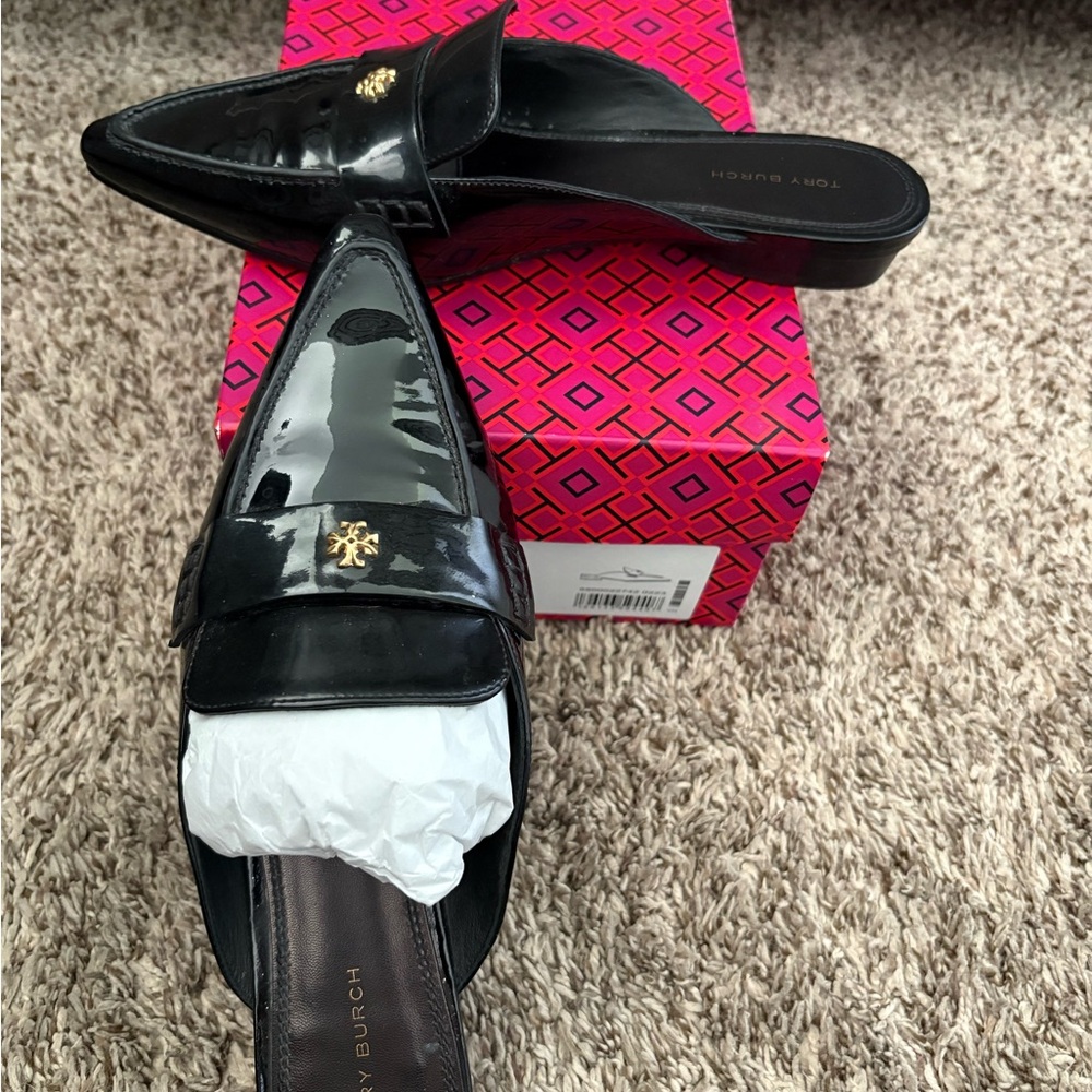 Tory Burch Black Patent Leather Mules